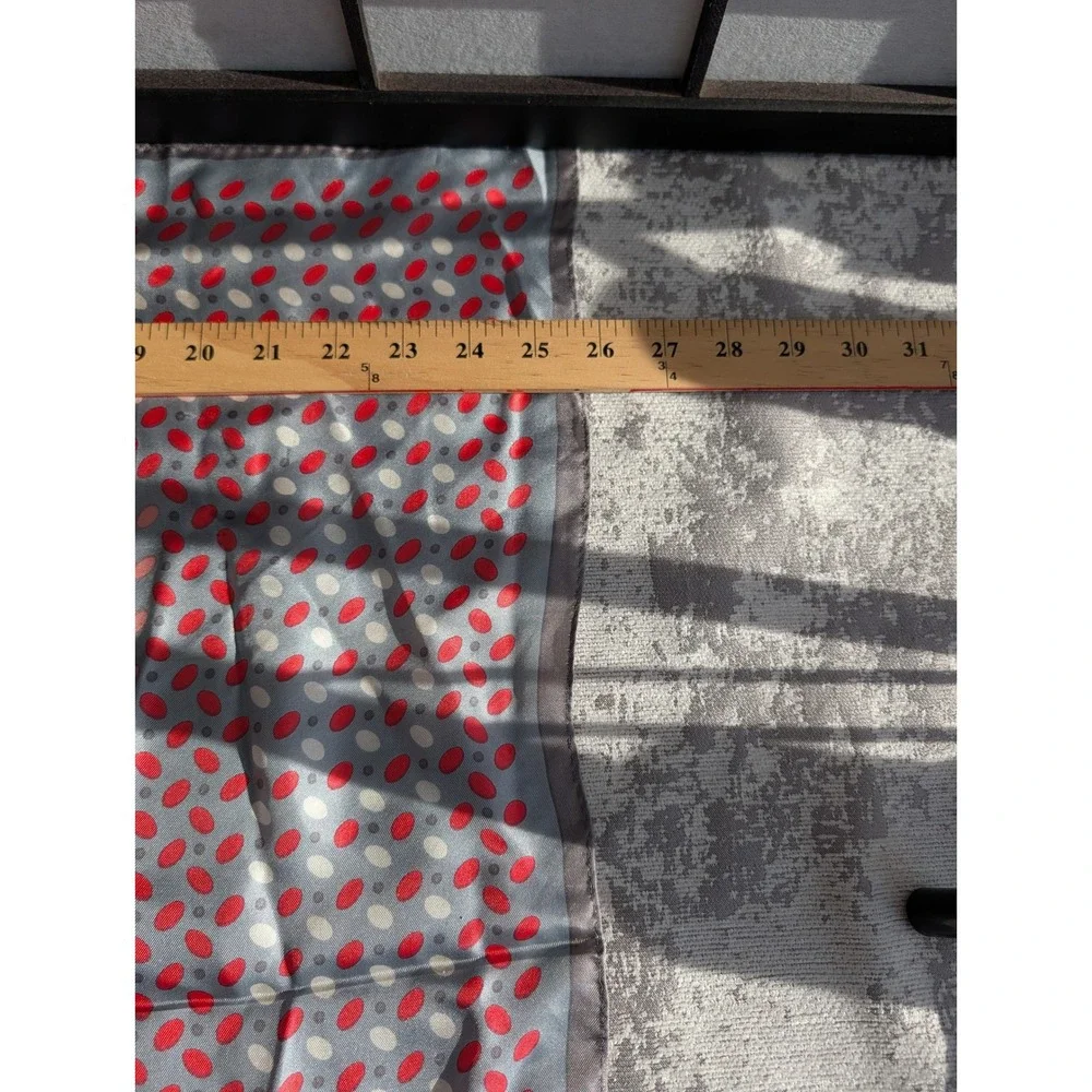 Designers Collection Silk Scarf Grey Red Polka Dot Square Made in Japan RN14750